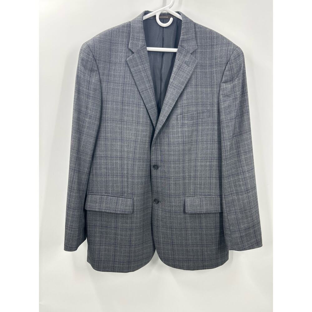 Tasso Elba Grey Purple Plaid Wool Blazer Sport Coat Jacket 46L 46 Long